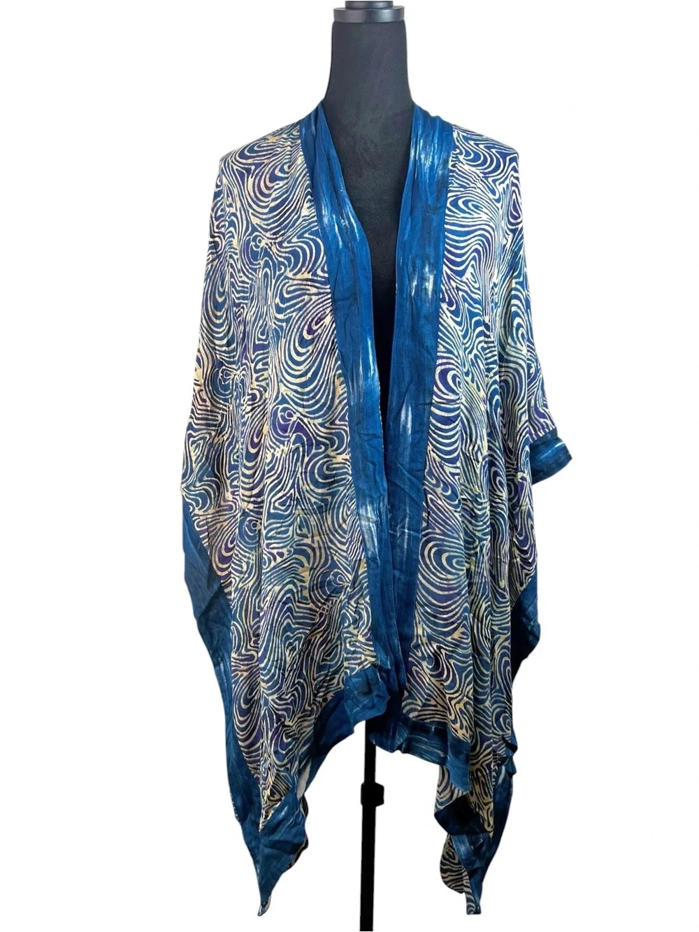 Soft Surroundings Blue Swirl Print Kimono Cardigan One Size Boho Hippie Artsy